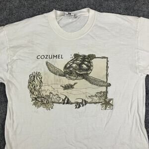 Del Sol T-Shirt‎ Mens L White Cozumel Mexico Turtle Graphic Beach Vacation